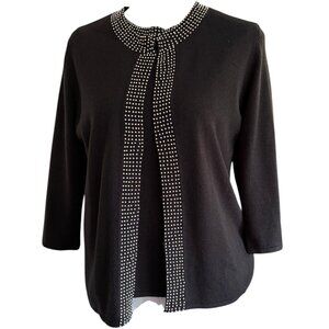 Designers Originals Petite black 2 piece beaded sweater‎ tank w cardigan sz PM